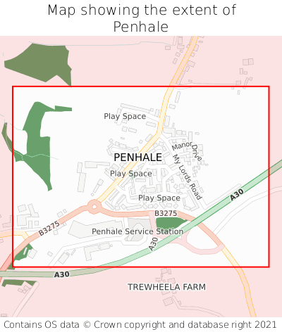 Map showing extent of Penhale as bounding box