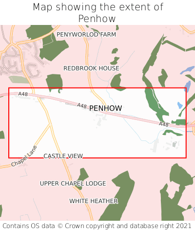Map showing extent of Penhow as bounding box