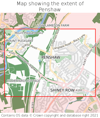 Map showing extent of Penshaw as bounding box