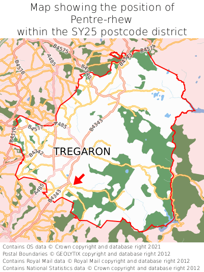 Map showing location of Pentre-rhew within SY25