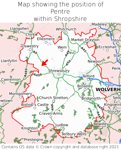 Map showing location of Pentre within Shropshire