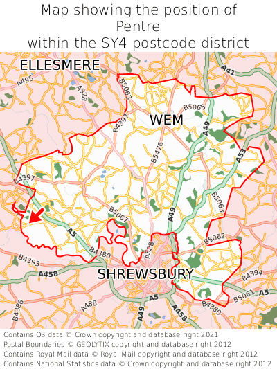 Map showing location of Pentre within SY4