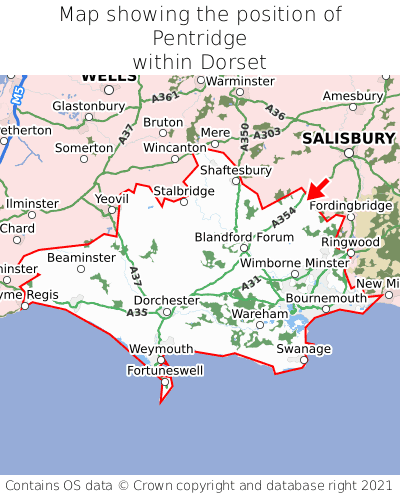 Map showing location of Pentridge within Dorset