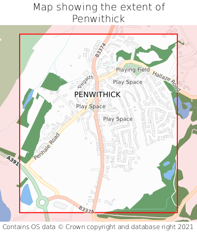 Map showing extent of Penwithick as bounding box