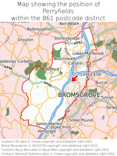 Map showing location of Perryfields within B61