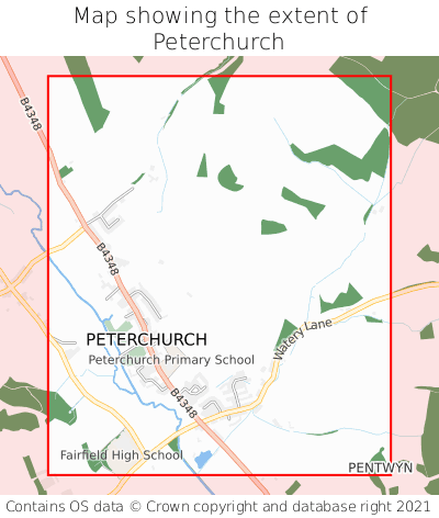 Map showing extent of Peterchurch as bounding box