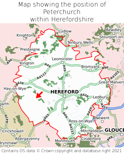 Map showing location of Peterchurch within Herefordshire