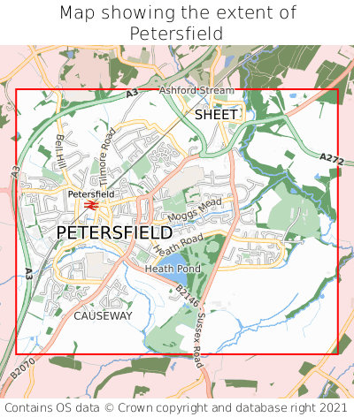 Map showing extent of Petersfield as bounding box