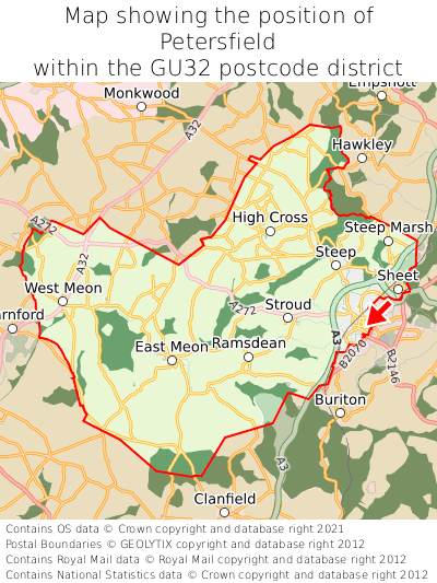 Map showing location of Petersfield within GU32