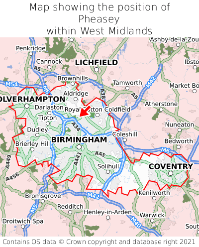 Map showing location of Pheasey within West Midlands