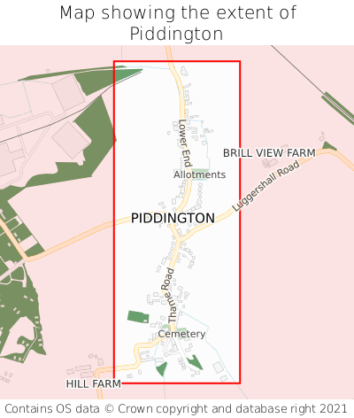 Map showing extent of Piddington as bounding box