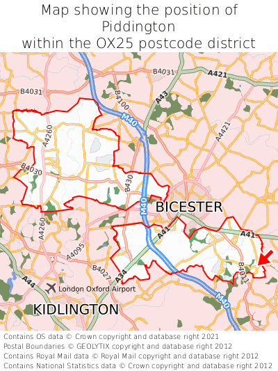 Map showing location of Piddington within OX25