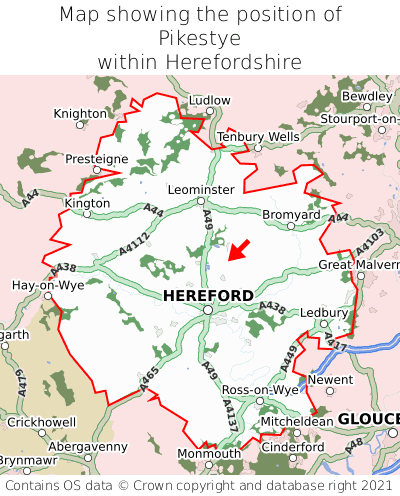 Map showing location of Pikestye within Herefordshire