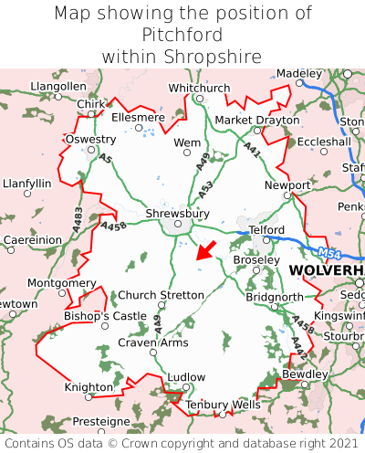 Map showing location of Pitchford within Shropshire