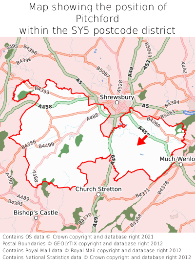 Map showing location of Pitchford within SY5