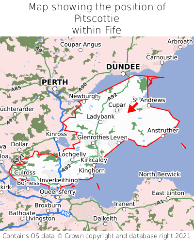 Map showing location of Pitscottie within Fife