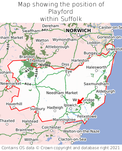 Map showing location of Playford within Suffolk