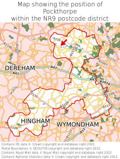 Map showing location of Pockthorpe within NR9