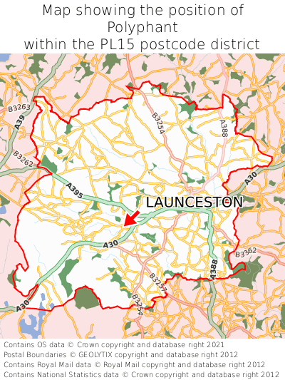 Map showing location of Polyphant within PL15