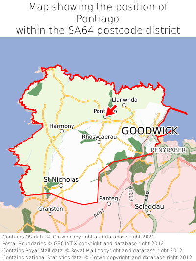 Map showing location of Pontiago within SA64