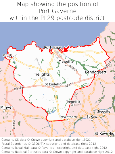 Map showing location of Port Gaverne within PL29