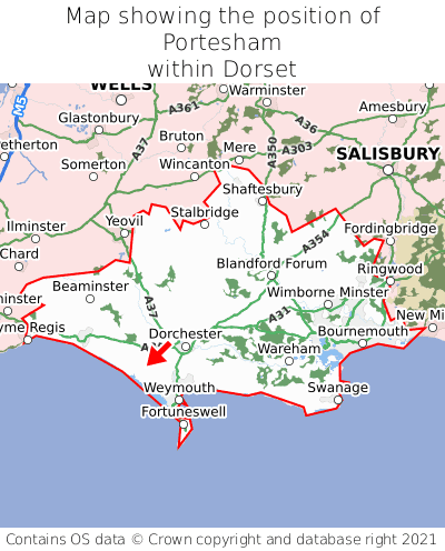 Map showing location of Portesham within Dorset