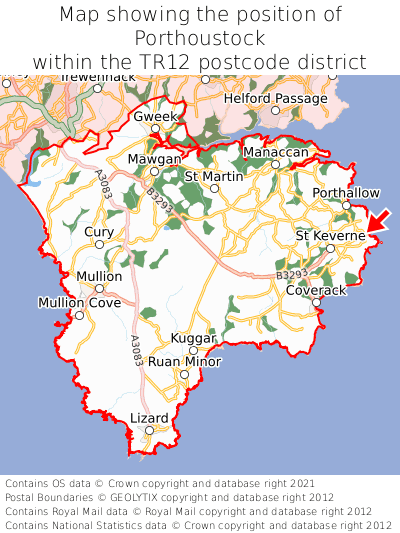 Map showing location of Porthoustock within TR12