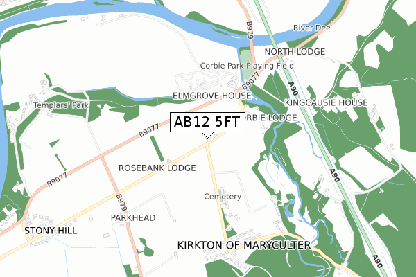 AB12 5FT map - small scale - OS Open Zoomstack (Ordnance Survey)