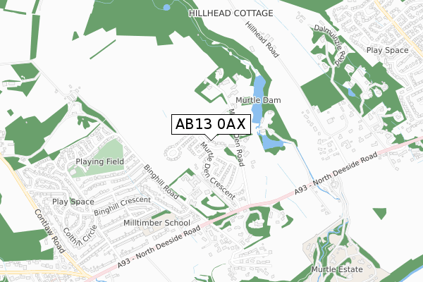 AB13 0AX map - small scale - OS Open Zoomstack (Ordnance Survey)
