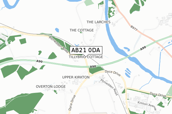 AB21 0DA map - small scale - OS Open Zoomstack (Ordnance Survey)