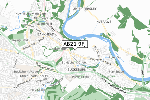 AB21 9FJ map - small scale - OS Open Zoomstack (Ordnance Survey)