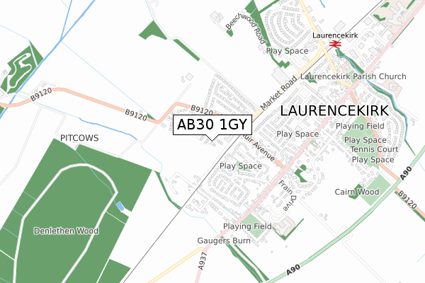 AB30 1GY map - small scale - OS Open Zoomstack (Ordnance Survey)