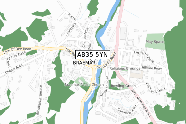 AB35 5YN map - large scale - OS Open Zoomstack (Ordnance Survey)