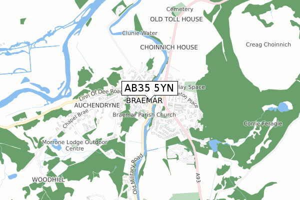 AB35 5YN map - small scale - OS Open Zoomstack (Ordnance Survey)