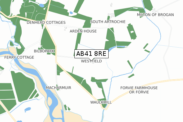 AB41 8RE map - small scale - OS Open Zoomstack (Ordnance Survey)