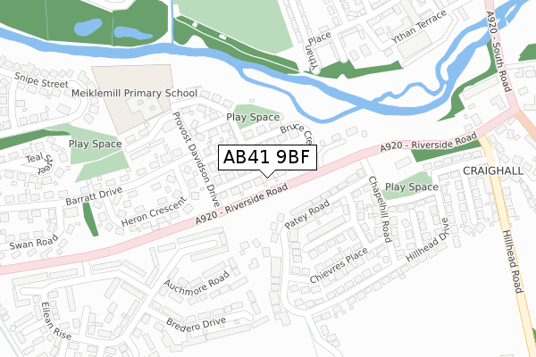 AB41 9BF map - large scale - OS Open Zoomstack (Ordnance Survey)