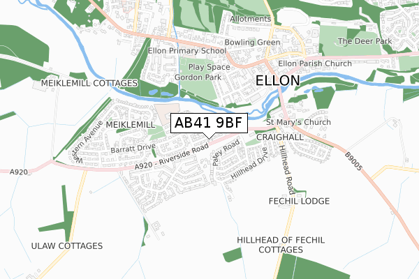 AB41 9BF map - small scale - OS Open Zoomstack (Ordnance Survey)