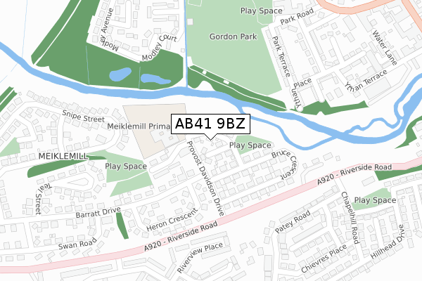 AB41 9BZ map - large scale - OS Open Zoomstack (Ordnance Survey)