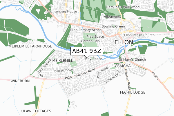 AB41 9BZ map - small scale - OS Open Zoomstack (Ordnance Survey)