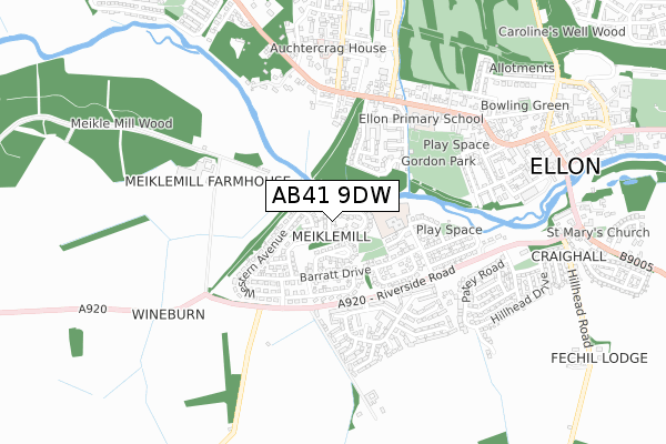 AB41 9DW map - small scale - OS Open Zoomstack (Ordnance Survey)