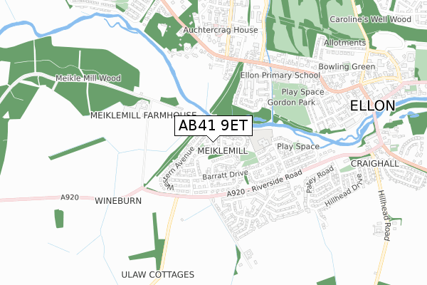 AB41 9ET map - small scale - OS Open Zoomstack (Ordnance Survey)