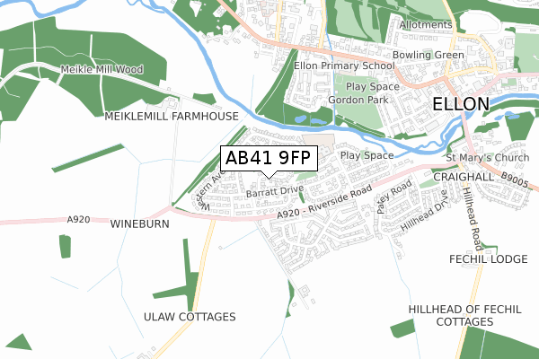 AB41 9FP map - small scale - OS Open Zoomstack (Ordnance Survey)