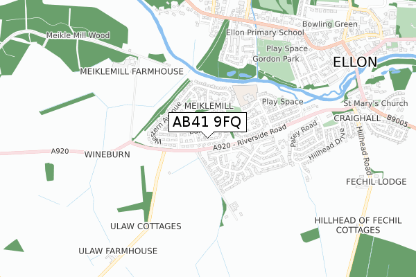 AB41 9FQ map - small scale - OS Open Zoomstack (Ordnance Survey)