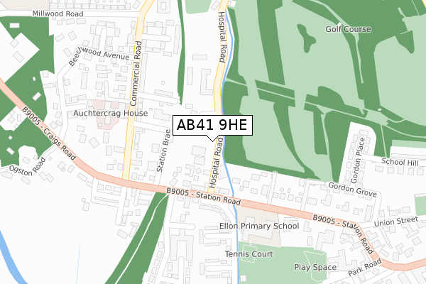 AB41 9HE map - large scale - OS Open Zoomstack (Ordnance Survey)