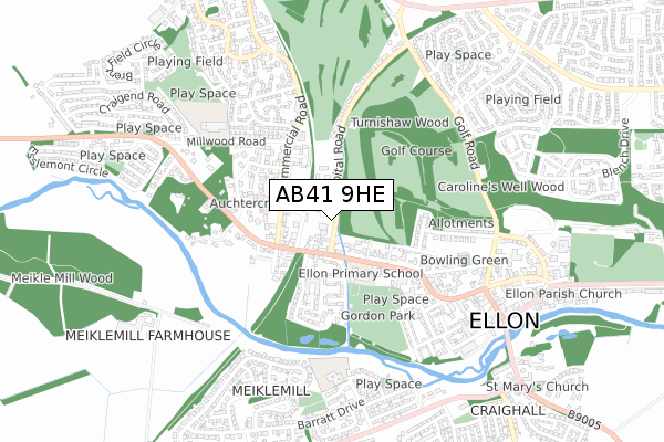 AB41 9HE map - small scale - OS Open Zoomstack (Ordnance Survey)