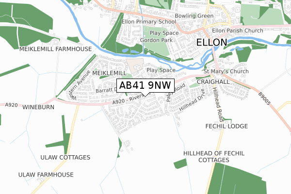 AB41 9NW map - small scale - OS Open Zoomstack (Ordnance Survey)