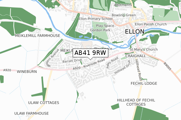 AB41 9RW map - small scale - OS Open Zoomstack (Ordnance Survey)