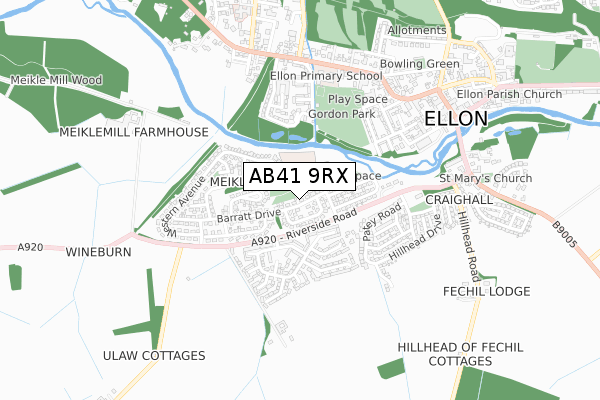 AB41 9RX map - small scale - OS Open Zoomstack (Ordnance Survey)