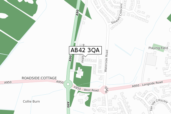 AB42 3QA map - large scale - OS Open Zoomstack (Ordnance Survey)