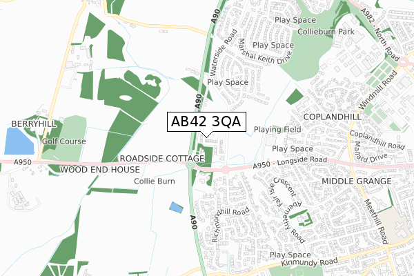 AB42 3QA map - small scale - OS Open Zoomstack (Ordnance Survey)